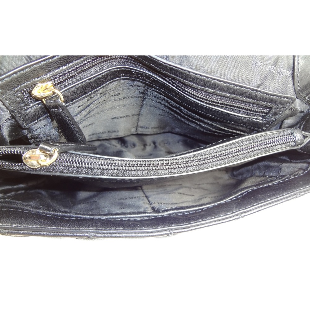 Michael‎ Kors Sloan Black Quilted Lamb Leather Shoulder Bag Crossbody Gold Chain - Picture 9 of 12